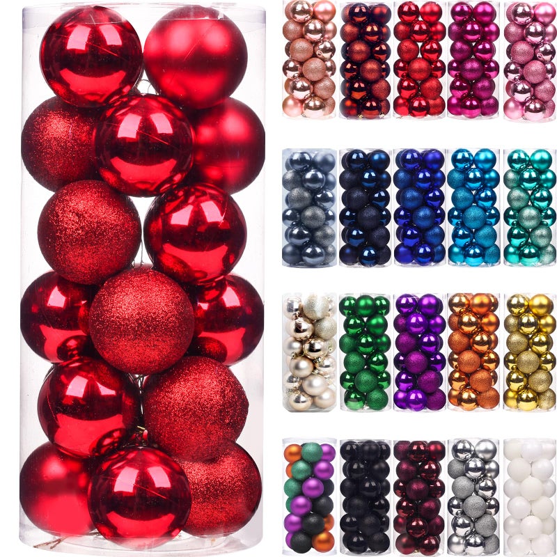Emopeak 24Pcs Christmas Balls Ornaments for Xmas Christmas Tree - Shatterproof Christmas Tree Decorations Hanging Ball for Holiday Wedding Party Decoration (Red, 2.5"-6.2CM) - Image 1